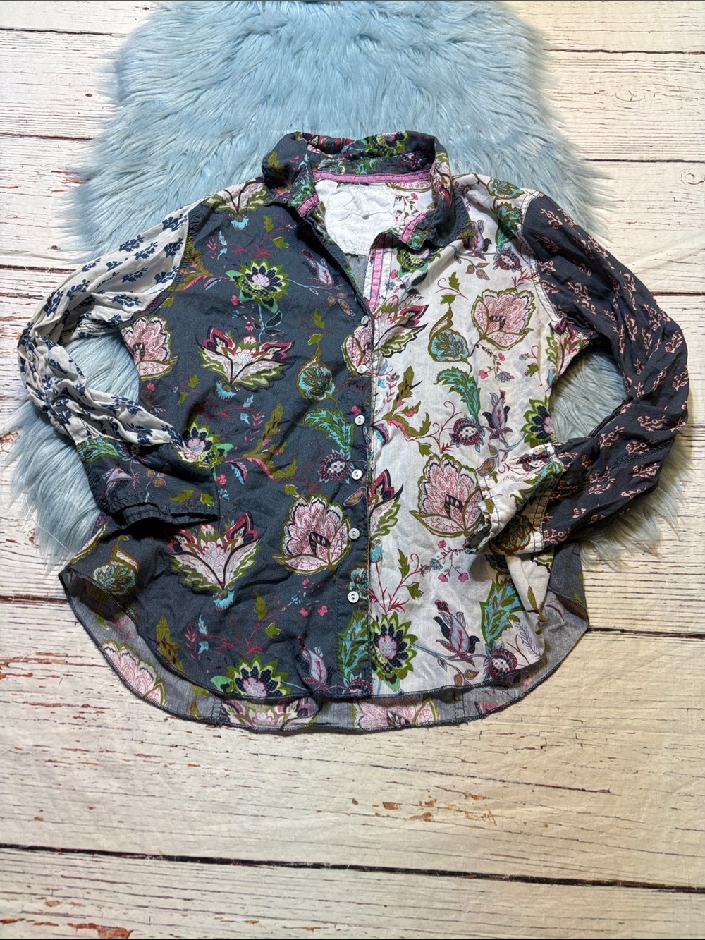 Cino Mixed Print Floral Button Down Shirt sz PS